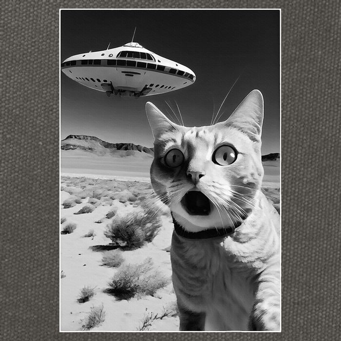A cat taking a selfie with a ufo spaceship funny pun meme Cotton Canvas Backpack