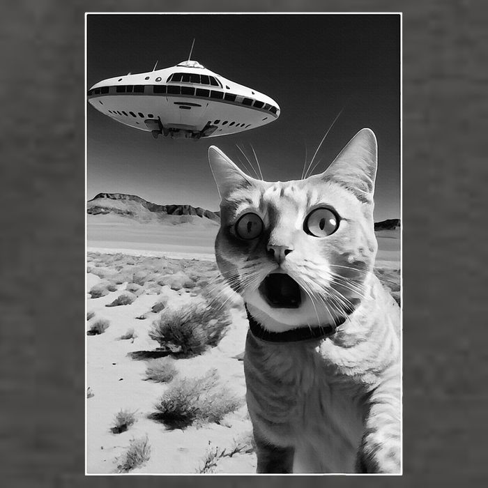 A cat taking a selfie with a ufo spaceship funny pun meme Vector Backpack