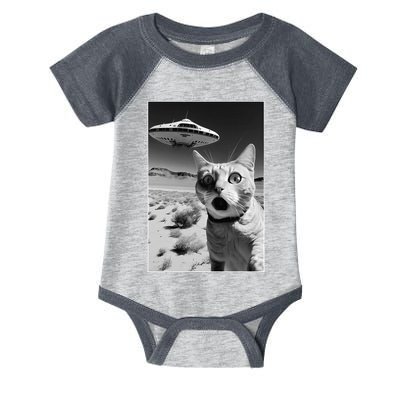 A cat taking a selfie with a ufo spaceship funny pun meme Infant Baby Jersey Bodysuit