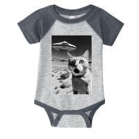 A cat taking a selfie with a ufo spaceship funny pun meme Infant Baby Jersey Bodysuit