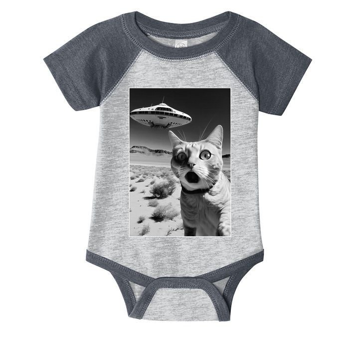 A cat taking a selfie with a ufo spaceship funny pun meme Infant Baby Jersey Bodysuit