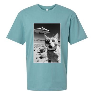 A cat taking a selfie with a ufo spaceship funny pun meme Sueded Cloud Jersey T-Shirt