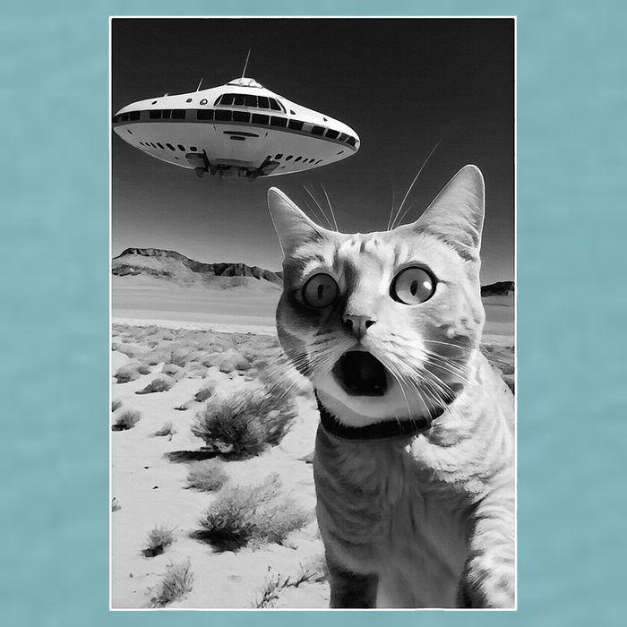 A cat taking a selfie with a ufo spaceship funny pun meme Sueded Cloud Jersey T-Shirt
