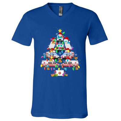 Ambulance Christmas Tree Funny Santa Nurse Doctor Funny Gift Funny Gift V-Neck T-Shirt