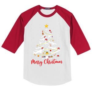 Airplane Christmas Tree Merry Christmas Most Likely Pilot Kids Colorblock Raglan Jersey