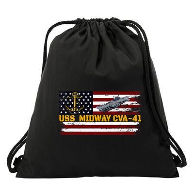 Aircraft Carrier Uss Midway Cva41 Veterans Day FatherS Day Drawstring Bag