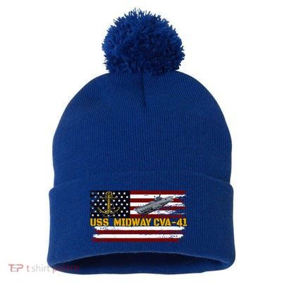 Aircraft Carrier Uss Midway Cva41 Veterans Day FatherS Day Pom Pom 12in Knit Beanie