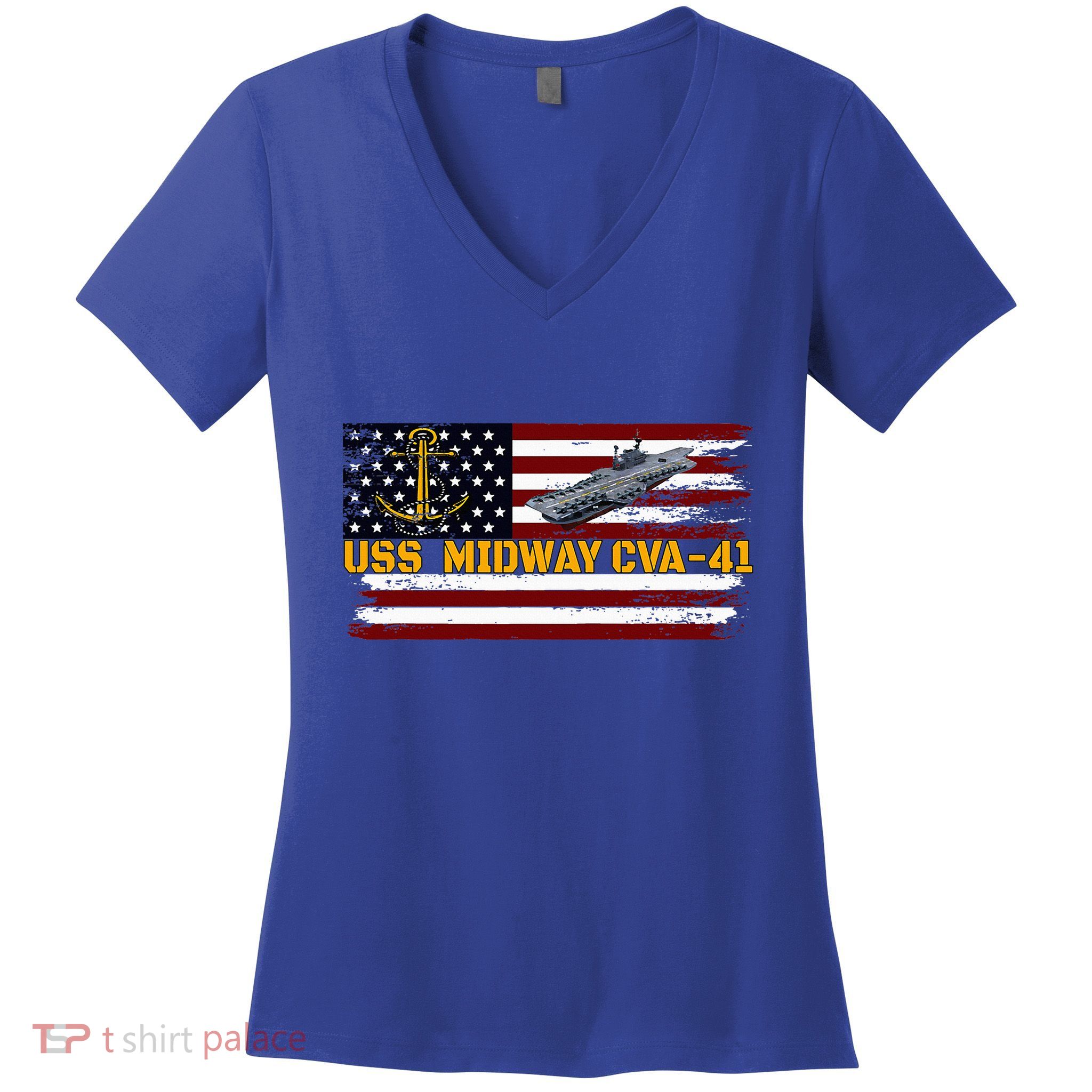 Aircraft Carrier Uss Midway Cva41 Veterans Day FatherS Day Women's V-Neck T-Shirt
