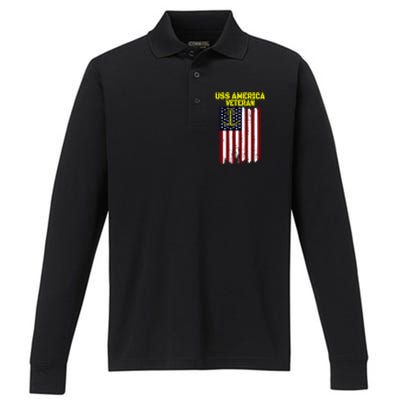 Aircraft Carrier Uss America Cvcute Gift66 Cvacute Gift66 Veteran's Day Meaningf Performance Long Sleeve Polo