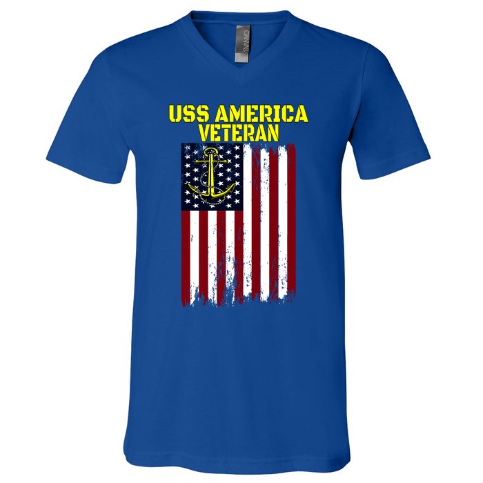 Aircraft Carrier Uss America Cvcute Gift66 Cvacute Gift66 Veteran's Day Meaningf V-Neck T-Shirt