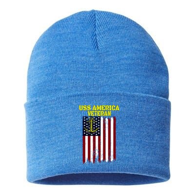 Aircraft Carrier Uss America Cvcute Gift66 Cvacute Gift66 Veteran's Day Meaningf Sustainable Knit Beanie