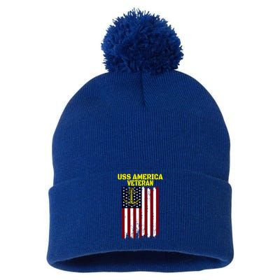 Aircraft Carrier Uss America Cvcute Gift66 Cvacute Gift66 Veteran's Day Meaningf Pom Pom 12in Knit Beanie