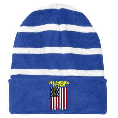 Aircraft Carrier Uss America Cvcute Gift66 Cvacute Gift66 Veteran's Day Meaningf Striped Beanie with Solid Band