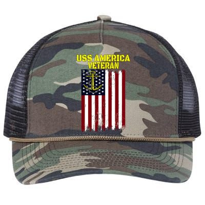 Aircraft Carrier Uss America Cvcute Gift66 Cvacute Gift66 Veteran's Day Meaningf Retro Rope Trucker Hat Cap