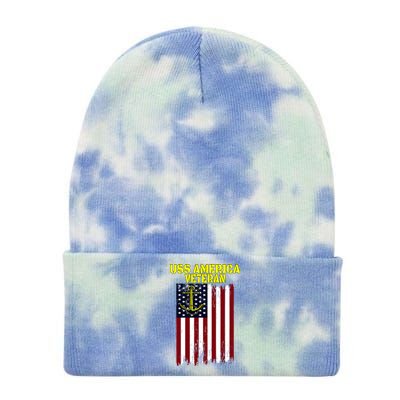 Aircraft Carrier Uss America Cvcute Gift66 Cvacute Gift66 Veteran's Day Meaningf Tie Dye 12in Knit Beanie