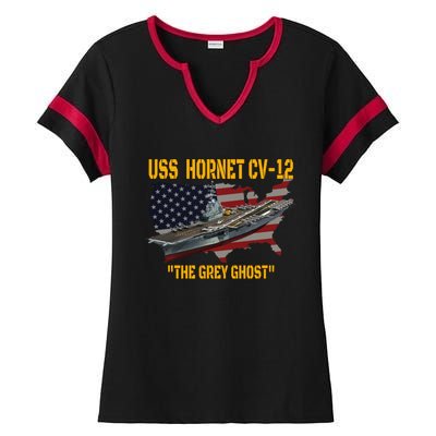 Aircraft Carrier Uss Hornet Cvfunny Gift12 Veterans Day Father's Day Funny Gift Ladies Halftime Notch Neck Tee