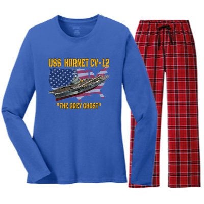 Aircraft Carrier Uss Hornet Cvfunny Gift12 Veterans Day Father's Day Funny Gift Women's Long Sleeve Flannel Pajama Set 