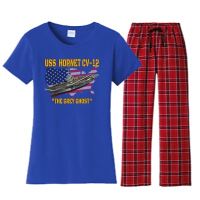 Aircraft Carrier Uss Hornet Cvfunny Gift12 Veterans Day Father's Day Funny Gift Women's Flannel Pajama Set