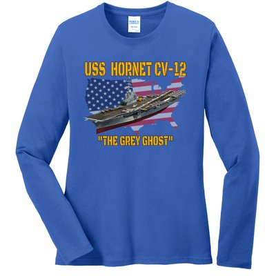 Aircraft Carrier Uss Hornet Cvfunny Gift12 Veterans Day Father's Day Funny Gift Ladies Long Sleeve Shirt