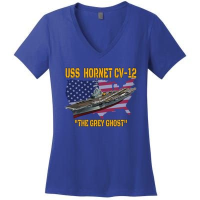 Aircraft Carrier Uss Hornet Cvfunny Gift12 Veterans Day Father's Day Funny Gift Women's V-Neck T-Shirt