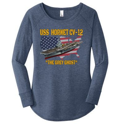 Aircraft Carrier Uss Hornet Cvfunny Gift12 Veterans Day Father's Day Funny Gift Women's Perfect Tri Tunic Long Sleeve Shirt