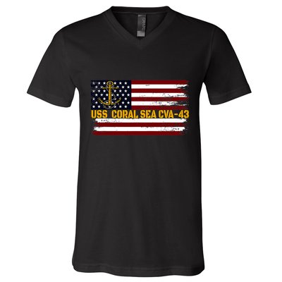 Aircraft Carrier USS Coral Sea CVA 43 Veteran Father's Day V-Neck T-Shirt