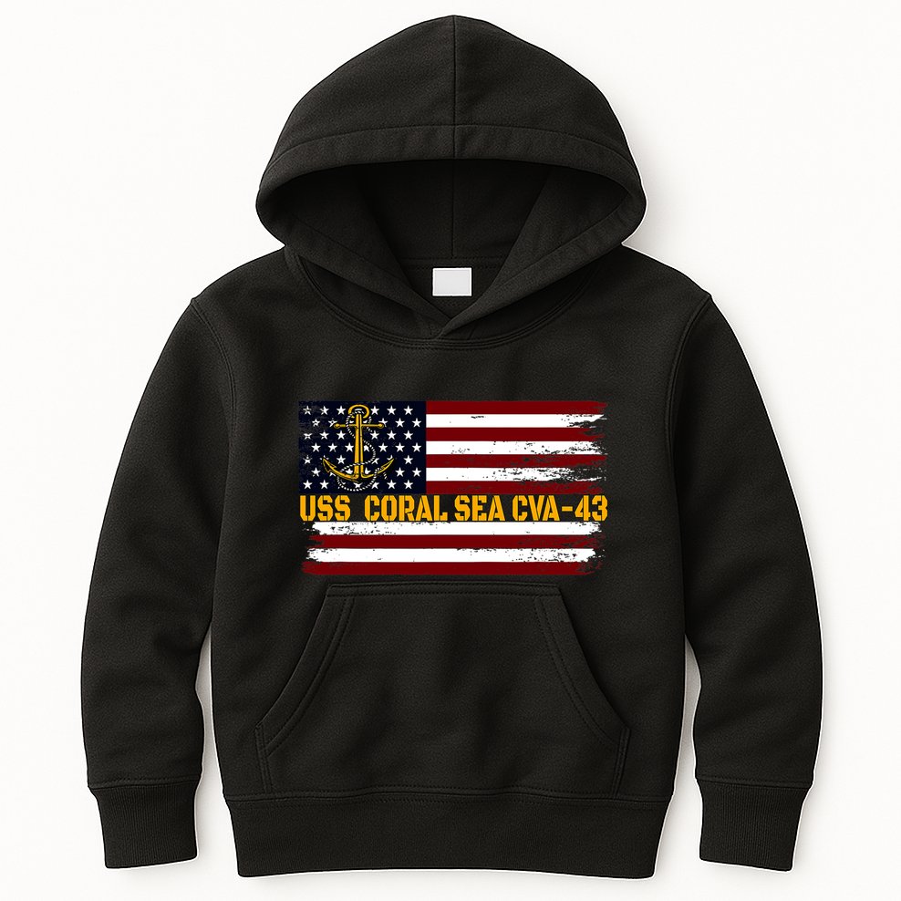 Aircraft Carrier USS Coral Sea CVA 43 Veteran Father's Day Kids Hoodie