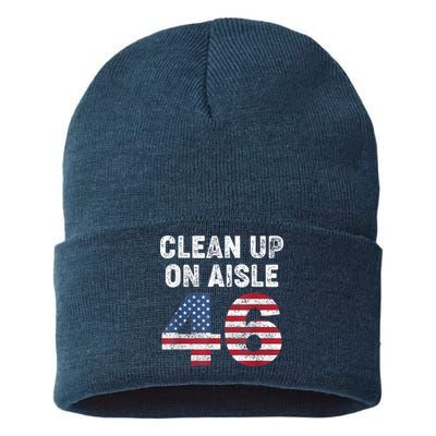 AntiBiden Clean Up On Aisle 46 Impeach Biden Sustainable Knit Beanie