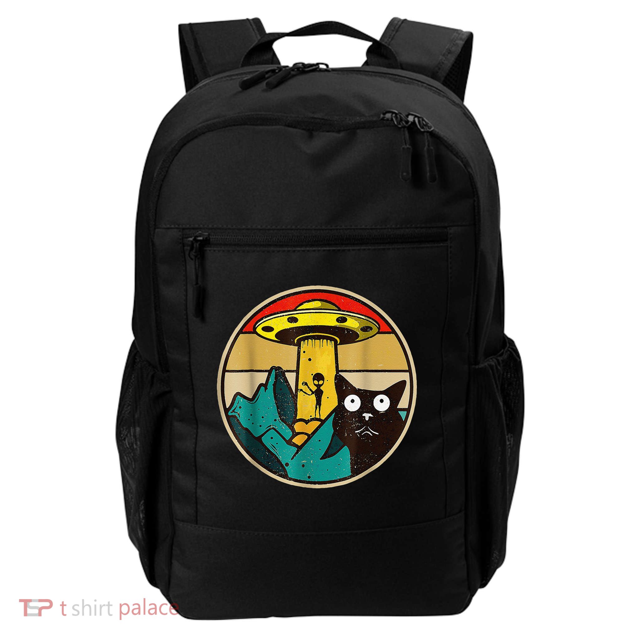 Alien Cat UFO Galaxy Ca Spaceship Funny Cat Tee Daily Commute Backpack