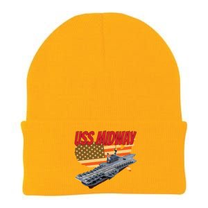 Aircraft Carrier Uss Midway Usa Flag Veteran Grandpa Dad Son Gift Knit Cap Winter Beanie