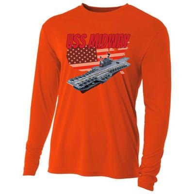 Aircraft Carrier Uss Midway Usa Flag Veteran Grandpa Dad Son Gift Cooling Performance Long Sleeve Crew