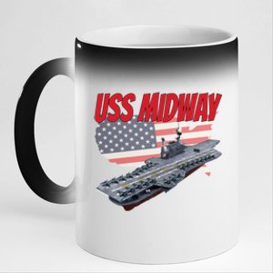 Aircraft Carrier Uss Midway Usa Flag Veteran Grandpa Dad Son Gift 11oz Black Color Changing Mug