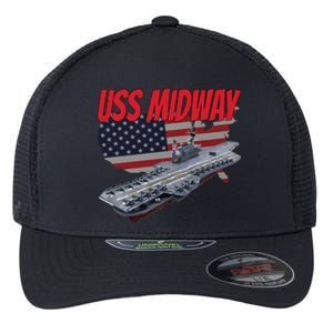 Aircraft Carrier Uss Midway Usa Flag Veteran Grandpa Dad Son Gift Flexfit Unipanel Trucker Cap