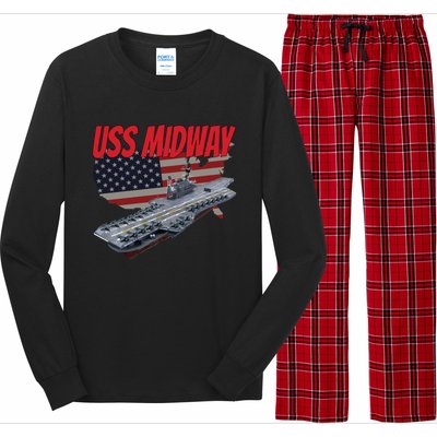 Aircraft Carrier Uss Midway Usa Flag Veteran Grandpa Dad Son Gift Long Sleeve Pajama Set