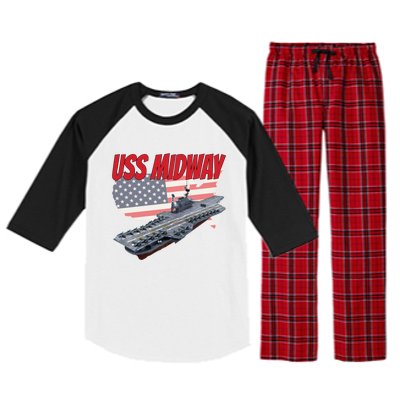 Aircraft Carrier Uss Midway Usa Flag Veteran Grandpa Dad Son Gift Raglan Sleeve Pajama Set