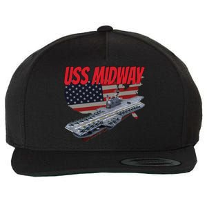 Aircraft Carrier Uss Midway Usa Flag Veteran Grandpa Dad Son Gift Wool Snapback Cap