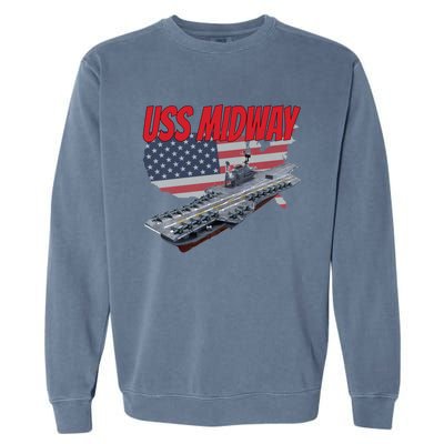 Aircraft Carrier Uss Midway Usa Flag Veteran Grandpa Dad Son Gift Garment-Dyed Sweatshirt