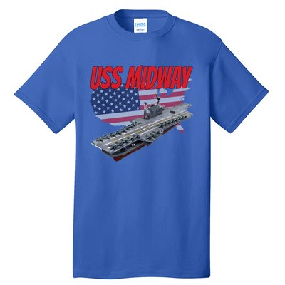 Aircraft Carrier Uss Midway Usa Flag Veteran Grandpa Dad Son Gift Tall T-Shirt