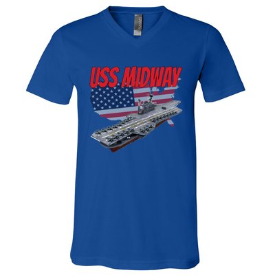 Aircraft Carrier Uss Midway Usa Flag Veteran Grandpa Dad Son Gift V-Neck T-Shirt