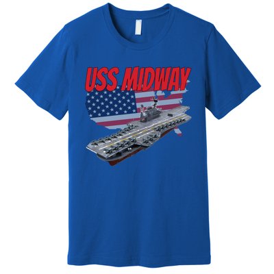 Aircraft Carrier Uss Midway Usa Flag Veteran Grandpa Dad Son Gift Premium T-Shirt