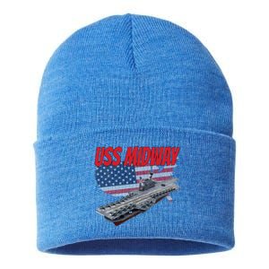 Aircraft Carrier Uss Midway Usa Flag Veteran Grandpa Dad Son Gift Sustainable Knit Beanie