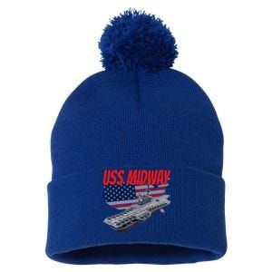 Aircraft Carrier Uss Midway Usa Flag Veteran Grandpa Dad Son Gift Pom Pom 12in Knit Beanie