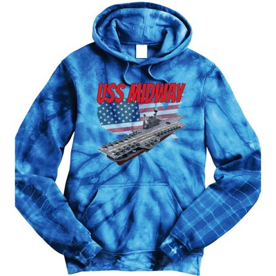 Aircraft Carrier Uss Midway Usa Flag Veteran Grandpa Dad Son Gift Tie Dye Hoodie