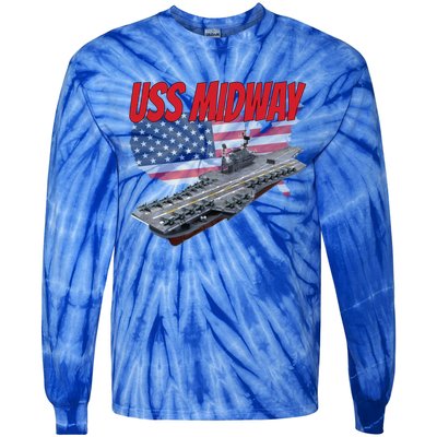 Aircraft Carrier Uss Midway Usa Flag Veteran Grandpa Dad Son Gift Tie-Dye Long Sleeve Shirt