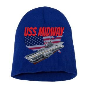 Aircraft Carrier Uss Midway Usa Flag Veteran Grandpa Dad Son Gift Short Acrylic Beanie