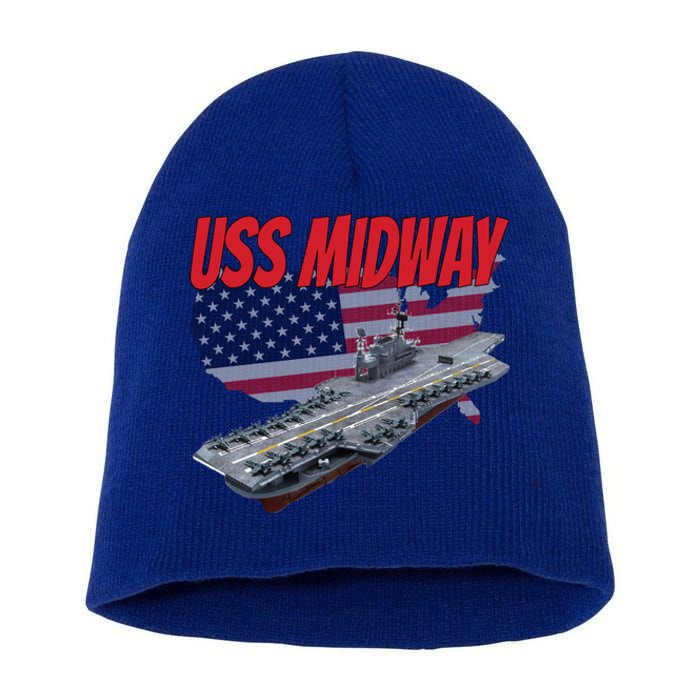 Aircraft Carrier Uss Midway Usa Flag Veteran Grandpa Dad Son Gift Short Acrylic Beanie