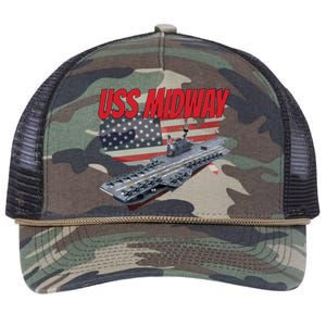 Aircraft Carrier Uss Midway Usa Flag Veteran Grandpa Dad Son Gift Retro Rope Trucker Hat Cap