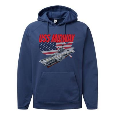 Aircraft Carrier Uss Midway Usa Flag Veteran Grandpa Dad Son Gift Performance Fleece Hoodie