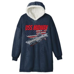 Aircraft Carrier Uss Midway Usa Flag Veteran Grandpa Dad Son Gift Hooded Wearable Blanket