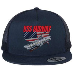 Aircraft Carrier Uss Midway Usa Flag Veteran Grandpa Dad Son Gift Flat Bill Trucker Hat